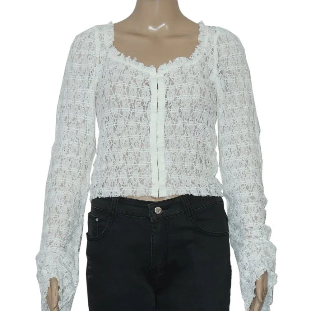 Free People FP One Madison Top Smocked Sheer Ivory New